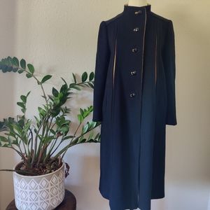Vintage 60s 70s Military Coat, Black & Tan Funnel Neck Wool Jacket Retro